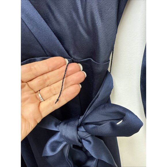 New DKNY Size 4 Navy Blue Balloon-3/4 Sleeve Faux-Wrap Gown Midi Dress Belted - Picture 5 of 11